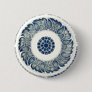 Kinesisk medaljong: Indigo blå chinoiserie Knapp