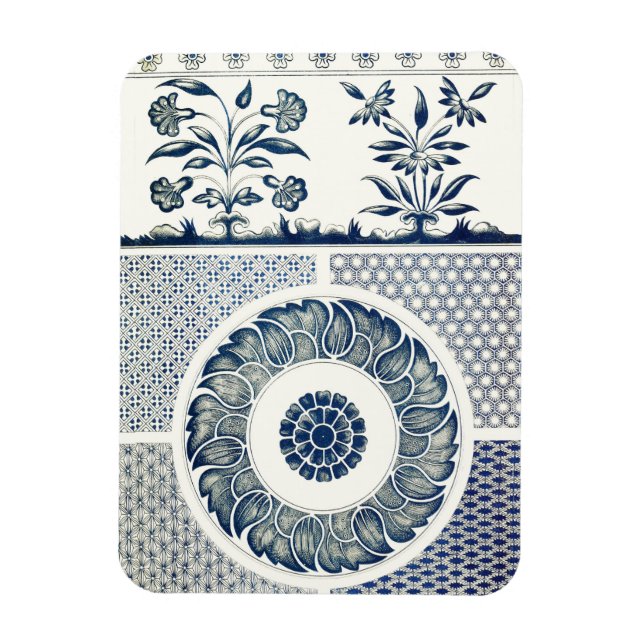 Kinesisk medaljong: Indigo blå chinoiserie Magnet (Vertikal)