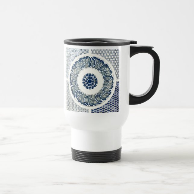 Kinesisk medaljong: Indigo blå chinoiserie Resemugg (Höger)