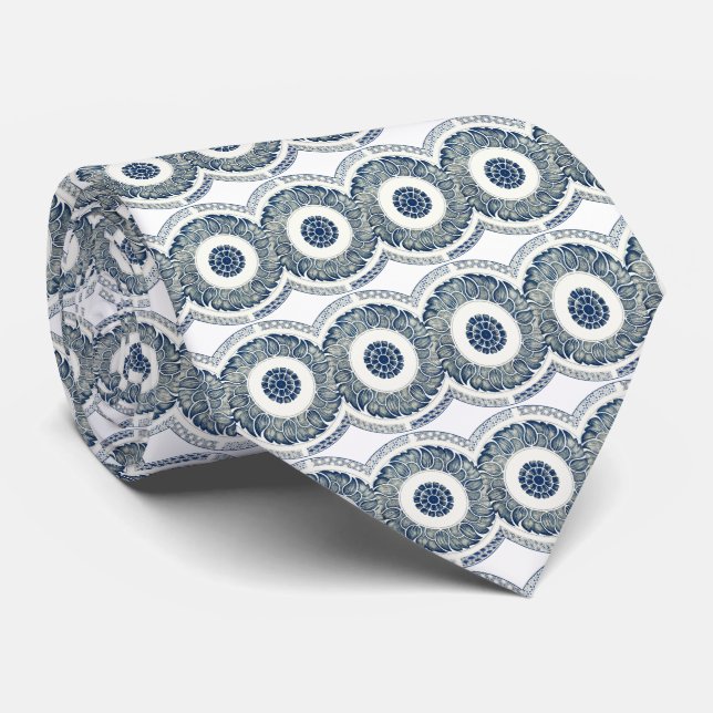 Kinesisk medaljong: Indigo blå chinoiserie Slips (Rullad)