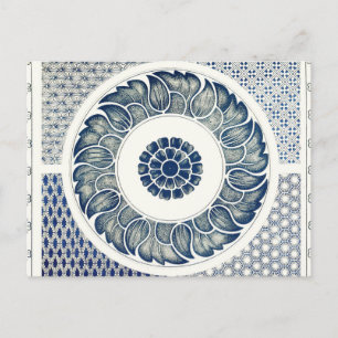 Kinesisk medaljong: Indigo blå chinoiserie Vykort