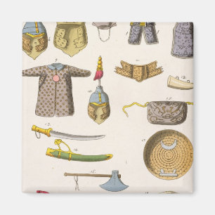 Kinesisk militärärmar och dräkt, illustration f magnet