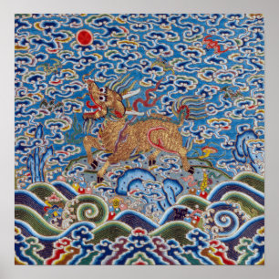 Kinesisk militärrankningsbricka med stiliserat dju poster