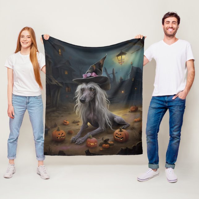 Kinesisk naken pumpa Halloween läskig  Fleecefilt (På plats)