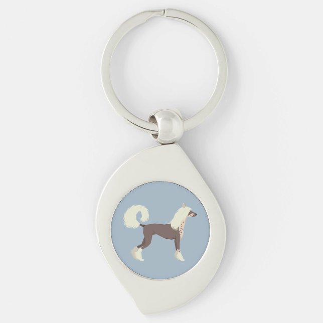Kinesisk nakenhund swirl silverfärgad nyckelring (Framsidan)