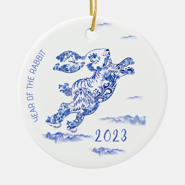 Kinesisk nyårsblå kanin 2023 Ornament (Framsidan)