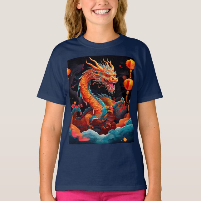 Kinesisk nyårsfärgad drake t shirt (Framsida)