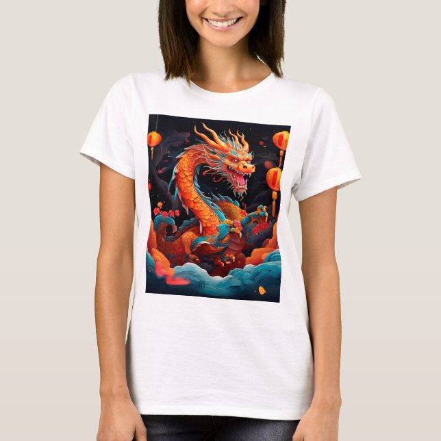 Kinesisk nyårsfärgad drake t shirt (Framsida)