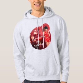 Kinesisk nyårsflicka med rödparaplyer hoodie