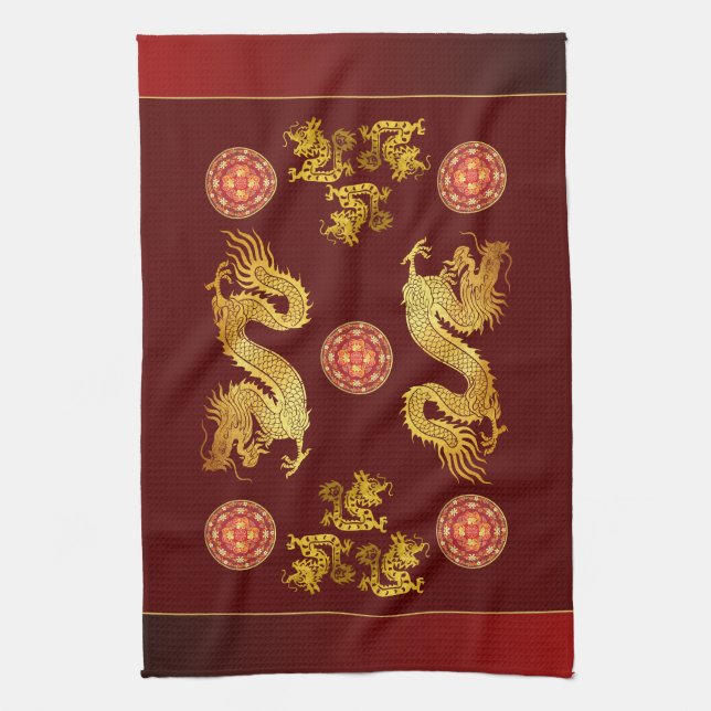 Kinesisk nyårshandling 2024 dekorerad KT Kökshandduk (Vertikal)