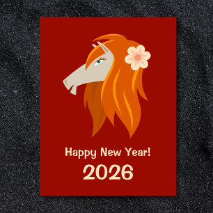 Kinesisk nyårshäst 2026 Zodiac Helg Vykort