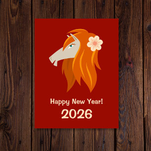 Kinesisk nyårshäst 2026 Zodiac Vykort