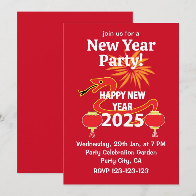 Kinesisk nyårsjubileum 2025 inbjudningar (Fram/baksida)