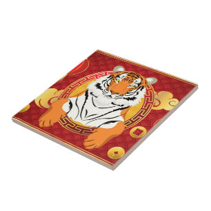 Kinesisk nyårskonstruktion med tiger kakelplatta