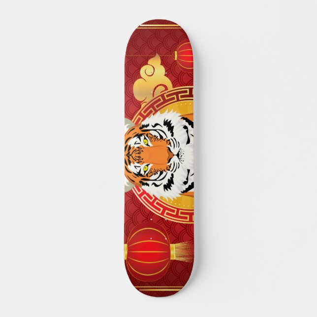 Kinesisk nyårskonstruktion med tiger mini skateboard bräda 18,5 cm (Framsida)