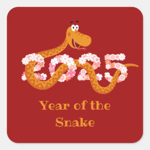 Kinesisk nyårslösning Zodiac Wood Snake 2025 Fyrkantigt Klistermärke