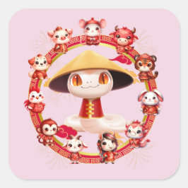 Kinesisk nyårsnorm 3 fyrkantigt klistermärke