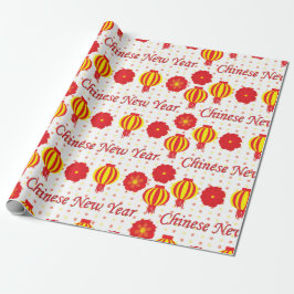 Kinesisk nyårsröd Gult Lantern Hälsning Presentpapper