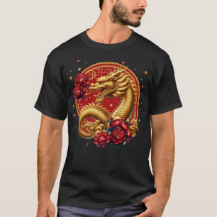 Kinesisk nyårsryttare i guld t shirt