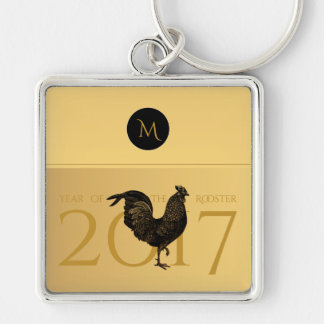 Kinesisk nyckelkedja 2017 i vintage Tupp 2 Fyrkantig Silverfärgad Nyckelring