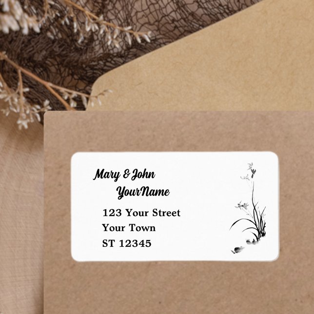 Kinesisk Orchid - bw Adressetikett (Skapare uppladdad)