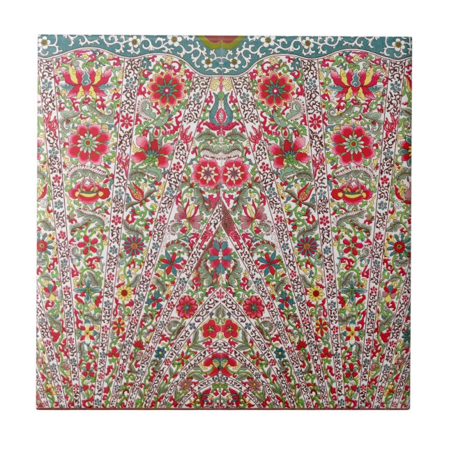 Kinesisk orientalisk Blommigt Red Blue Kakelplatta (Framsidan)