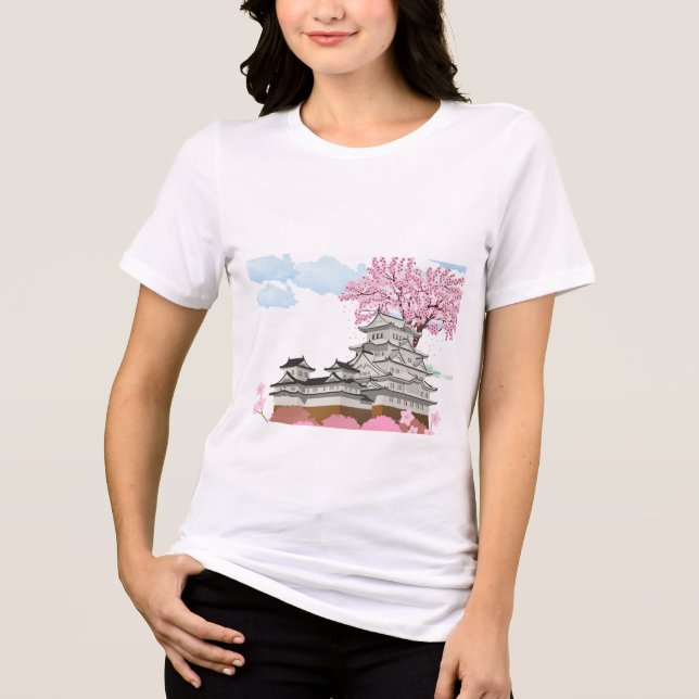 Kinesisk palats med Sakura Träd - Elegant Orienta T Shirt (Framsida)