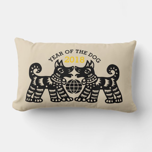 Kinesisk papercut Earth År 2018 Lumbar P Lumbarkudde (Framsida)