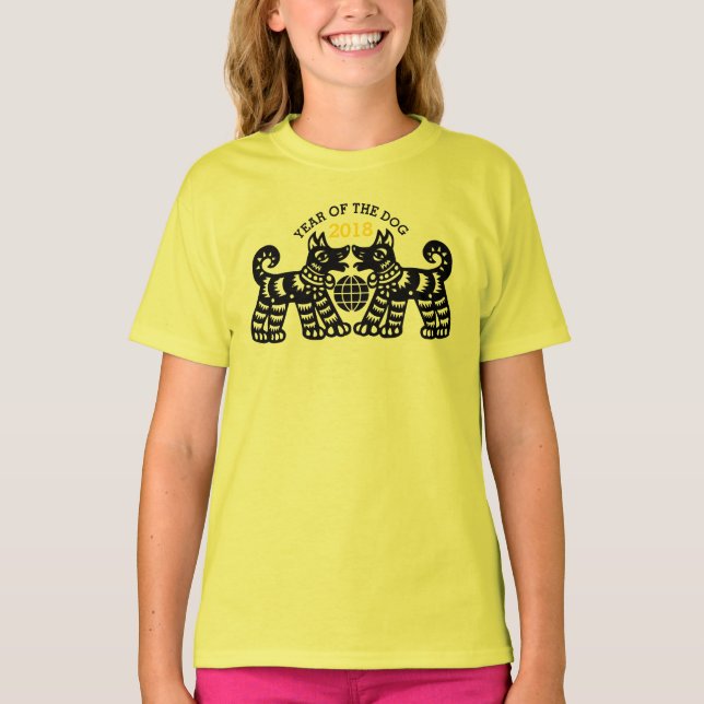 Kinesisk papercut Earth År 2018 Y Girl tee Shirt (Framsida)