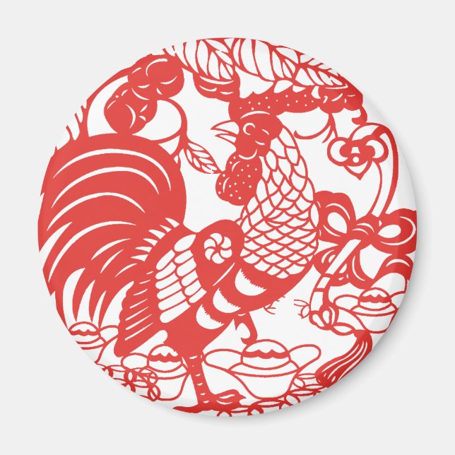 Kinesisk papercut Tupp År Zodiac Birthday RM Magnet (Framsidan)