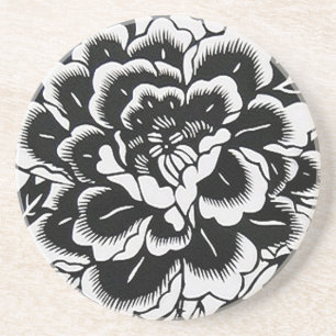 Kinesisk Papper-klippt peony i Black Underlägg