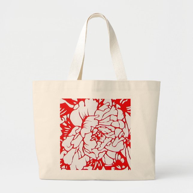 Kinesisk Papper-klippt peony i Red - Bag Jumbo Tygkasse (Framsidan)
