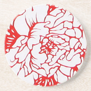 Kinesisk Papper-klippt peony i Red Underlägg