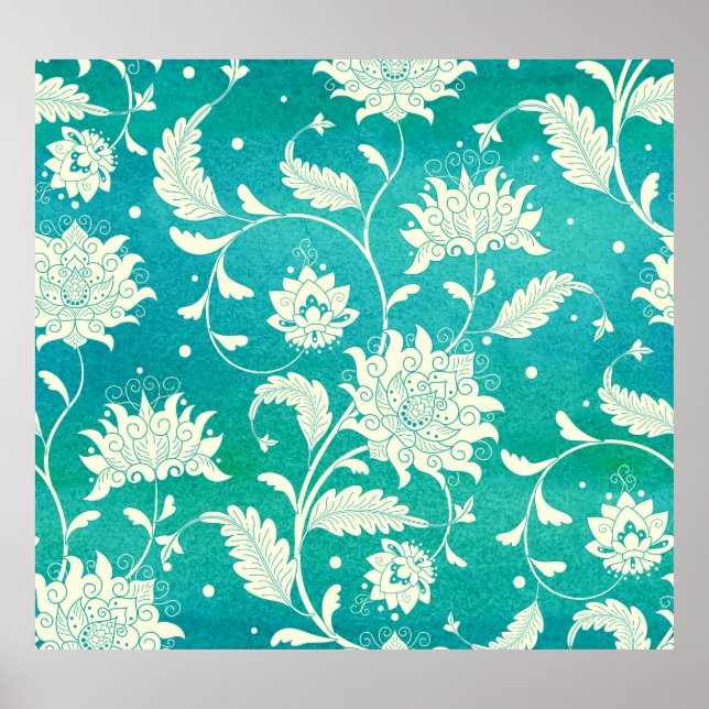 Kinesisk porslinsfärgad Blommigt vattenfärg Poster (Framsidan)