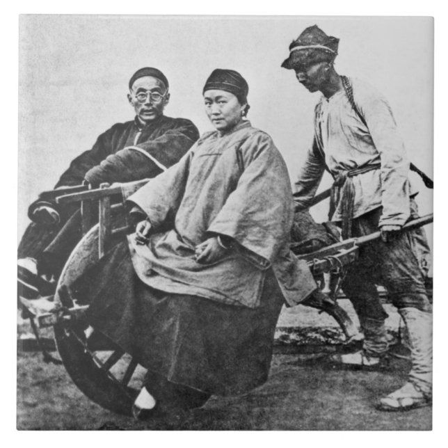 Kinesisk rickshaw, c.1870 (b-/wfotoet) kakelplatta (Framsidan)