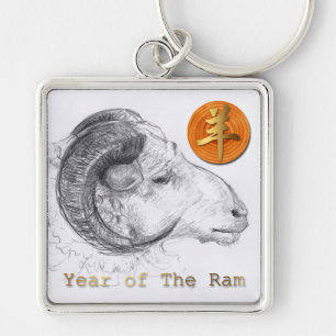 Kinesisk ringpärmsår Zodiac Metall Keychain Fyrkantig Silverfärgad Nyckelring