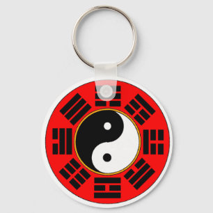 Kinesisk röd Bagua för Yin Yang Taoist Trigram Nyckelring