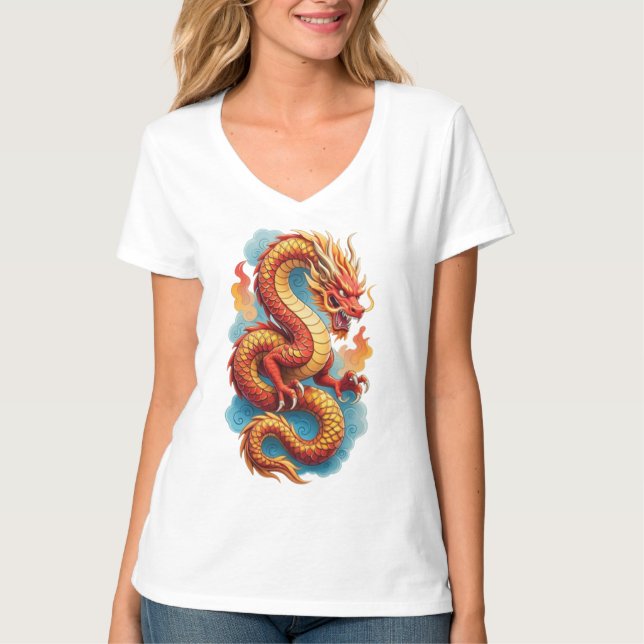 Kinesisk röd drak eldig illustration-67561 t shirt (Framsida)