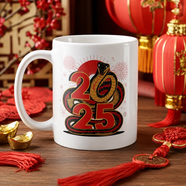 Kinesisk röd Guld Glad Lunar Nyår Av Ormen Kaffemugg (Chinese red Gold Happy Lunar New Year Of The Snake Coffee Mug)