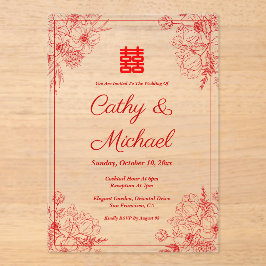 Kinesisk rödbeige blommigt ram