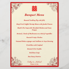 Kinesisk rödbeige blommigt ram meny