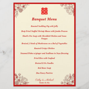 Kinesisk rödbeige blommigt ram meny