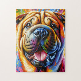 Kinesisk Shar-Pei Hund Porträtt-akrylkonst Pussel