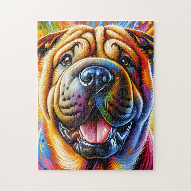 Kinesisk Shar-Pei Hund Porträtt-akrylkonst Pussel (Vertikal)