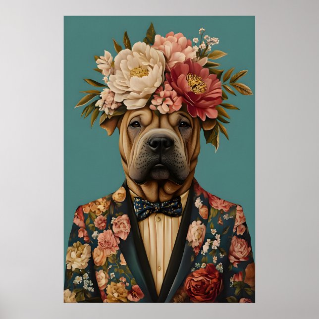 Kinesisk Shar Pei i kostymaffisch, Shar Pei Poster (Framsidan)