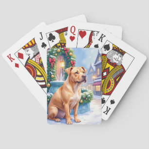 Kinesisk Shar-Pei Snöig Stad Fontän Jul Konst Casinokort
