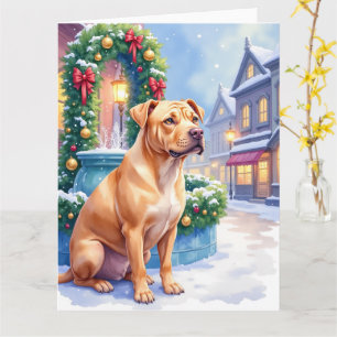 Kinesisk Shar-Pei Snöig Stad Fontän Jul Konst Kort