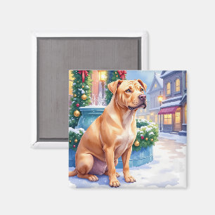 Kinesisk Shar-Pei Snöig Stad Fontän Jul Konst Magnet