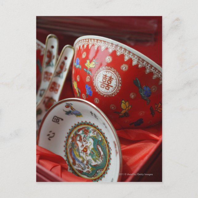 Kinesisk skål med dubbla lycka vykort (Framsida)