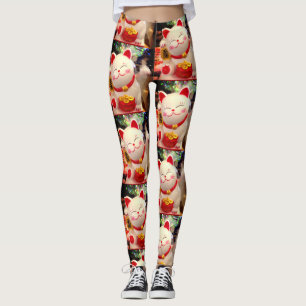 Kinesisk Snyggt av Wave White Cat Photo Lycka till Leggings